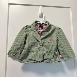 Oshkosh B'Gosh Kids Girls 2T Green Pea Coat Jacket Green Stripe‎ Floral Cotton